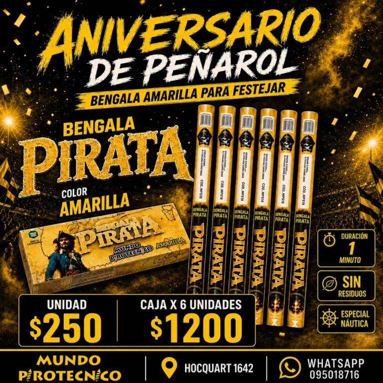 Bengala Pirata Pack x6 (Amarillo o Rojo)